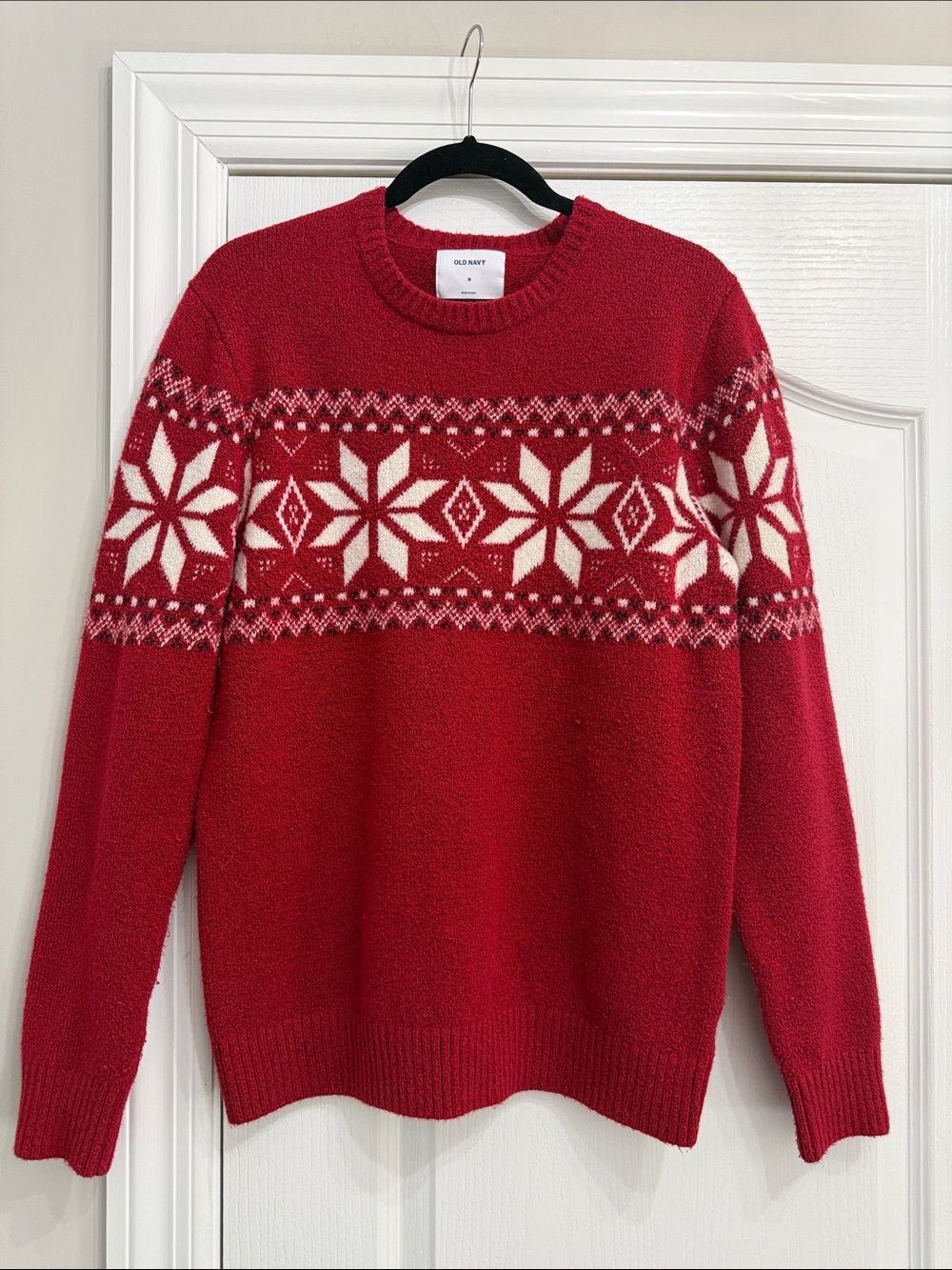 Old Navy Red and White Fair Isle Crewneck Sweater- Men’s Medium